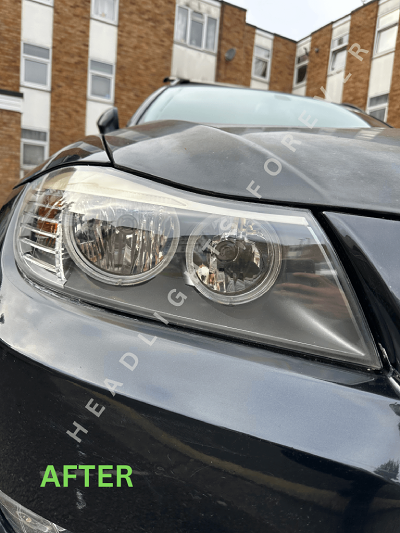 BMW headlight after restoration